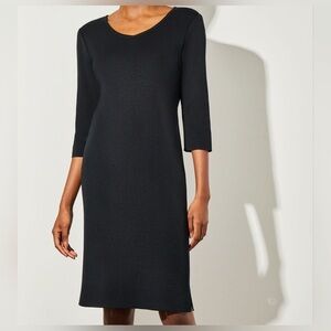 Ming Wang 3/4 Sleeve V-Neck Knit Dress, Black size Large